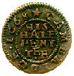 Image of obverse of seventeenth century token of Thomas Ewin