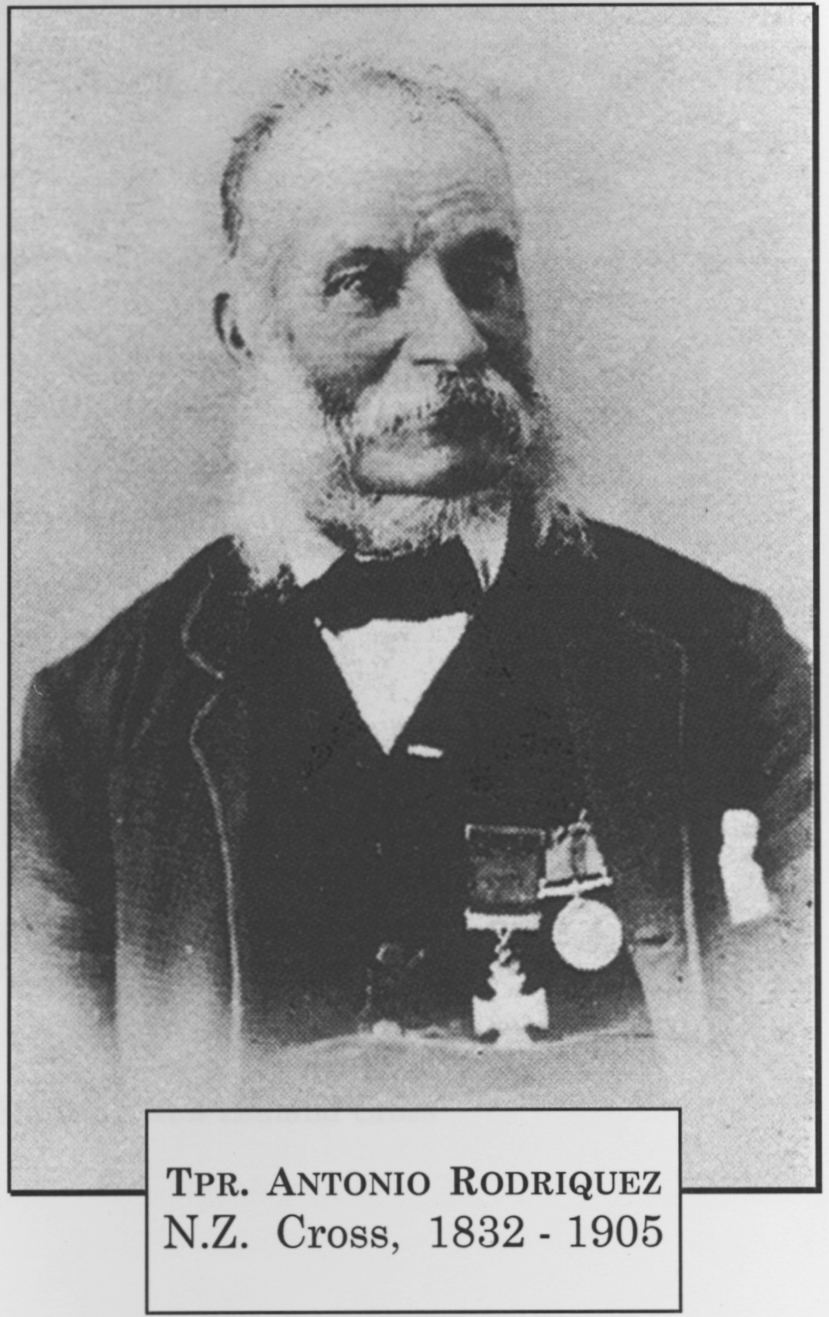 Antonio Rodriquez, c. 1892, wearing his New Zealand Cross and New Zealand Medal