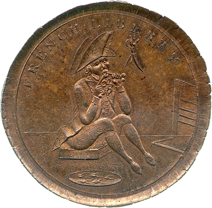 Image of the obverse of a copper halfpenny token of Thomas Spence, late eighteenth century