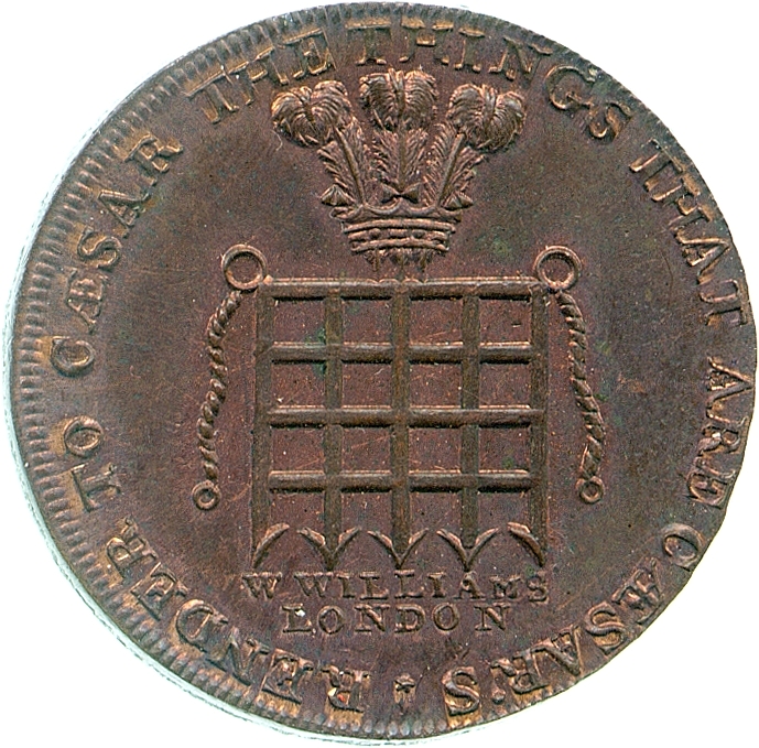 Image of the obverse of a copper halfpenny token of William Williams, 1795