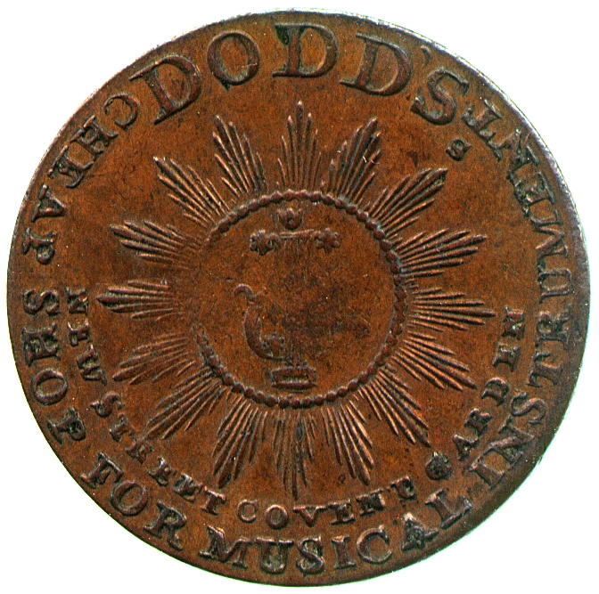 Image of the reverse of a copper halfpenny token of Dodd of London, late eighteenth century