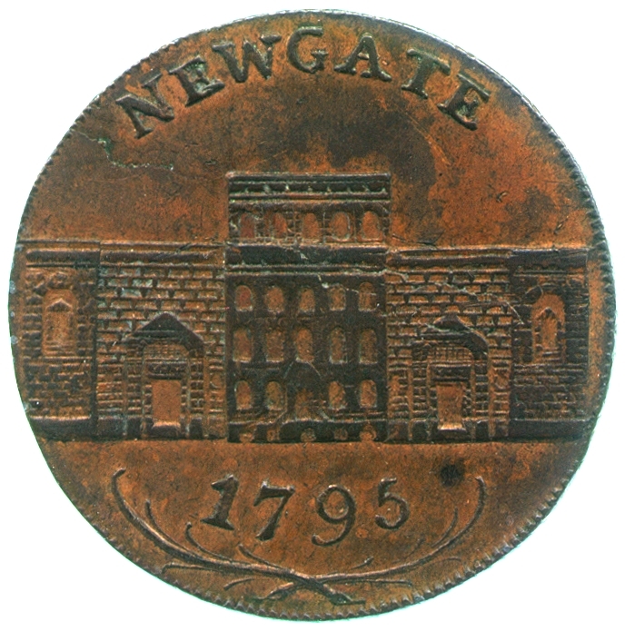 Image of the reverse of a copper halfpenny token engraved by Thomas Wyon and manufactured by Peter Kempson in the name of four political prisoners, 1795