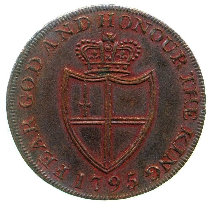 Image of the reverse of a copper halfpenny token engraved by William Williams, 1795