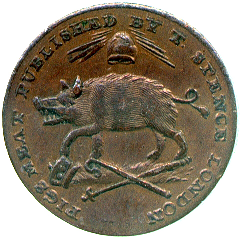 Image of the reverse of a copper farthing token of Thomas Spence, 1796