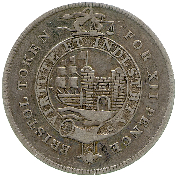 A 19th-century Bristol shilling token in silver