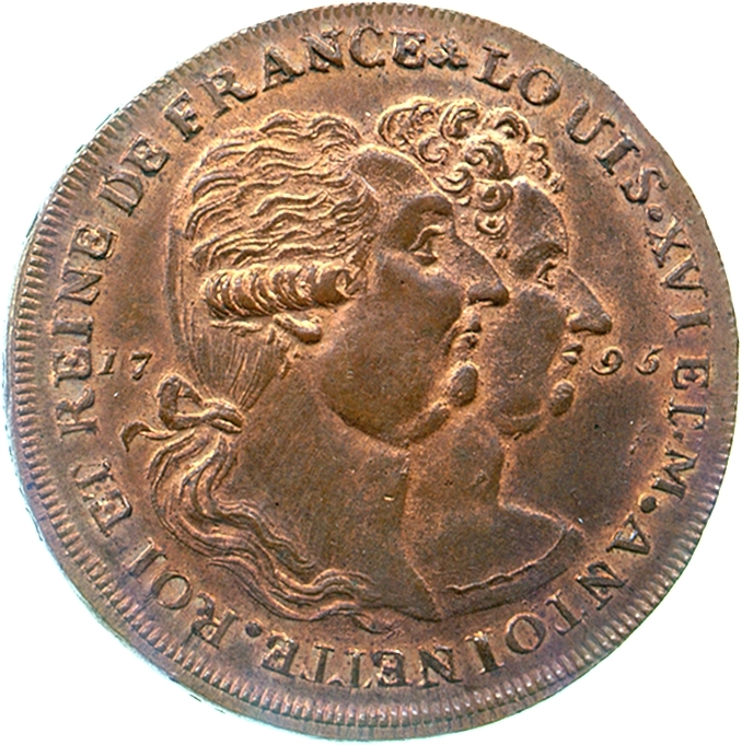 Image of the reverse of a copper halfpenny token issued by Peter Skidmore, 1795