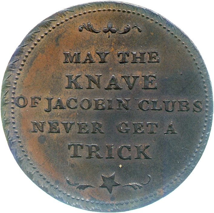 Image of the reverse of a copper halfpenny token issued anonymously, late eighteenth century