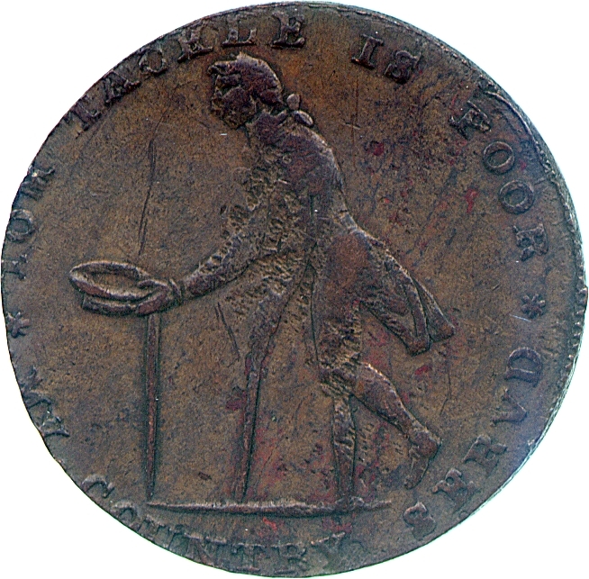 Image of the reverse of a copper halfpenny token by an unknown issuer