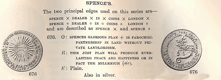 Catalogue entry for Spence's first token commemorating his 1775 publication of his Plan